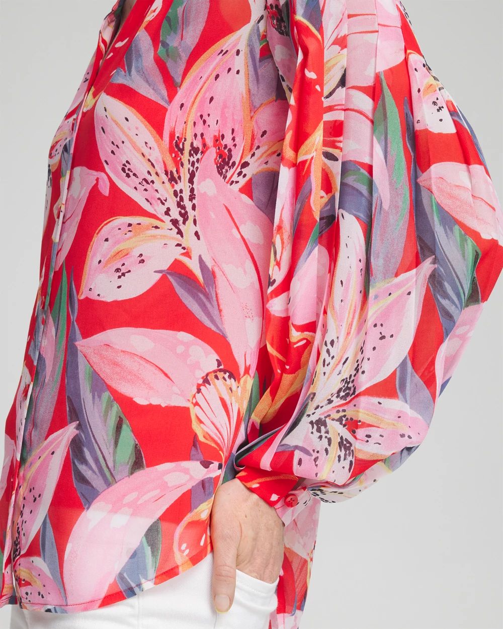 Floral Pleated Sleeve Blouse