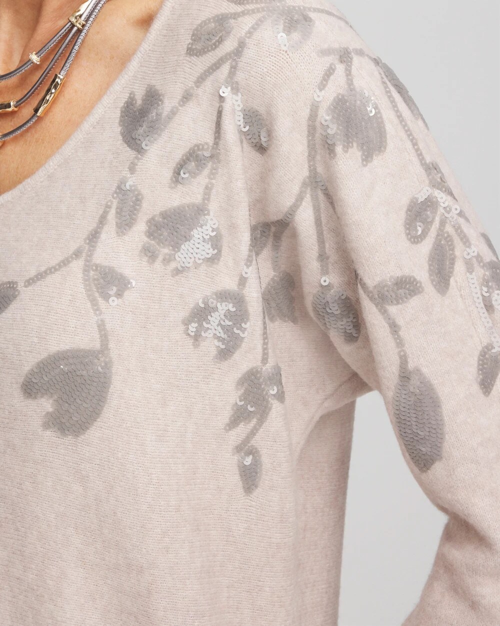 Sequin V-Neck Pullover Sweater