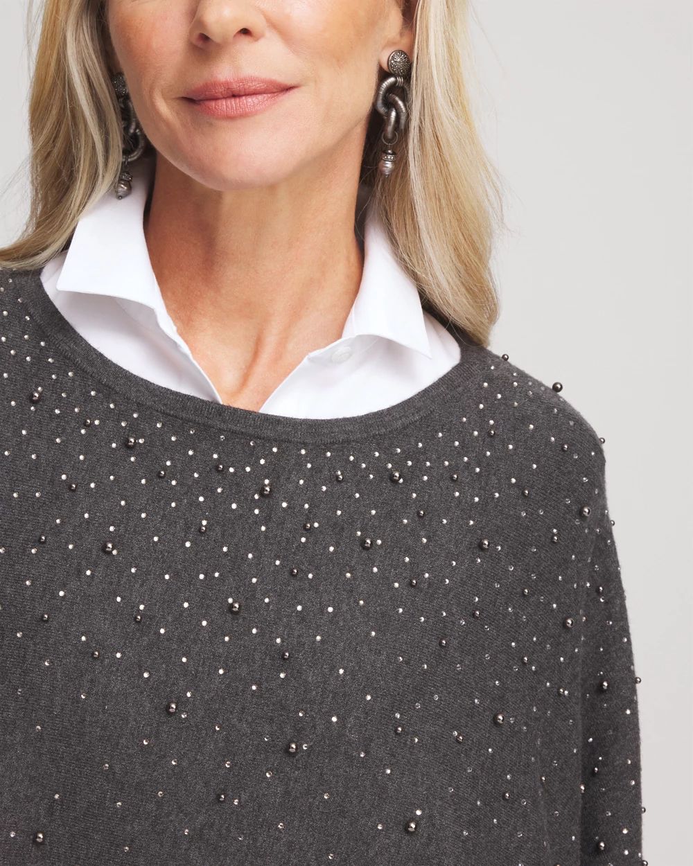 Faux Pearl Cashmere Blend Poncho