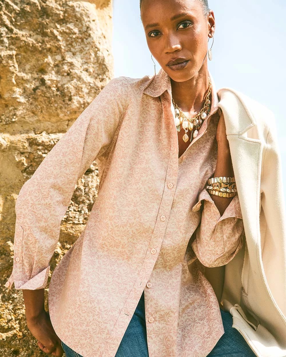 No Iron™ Feminine Jacquard Shirt