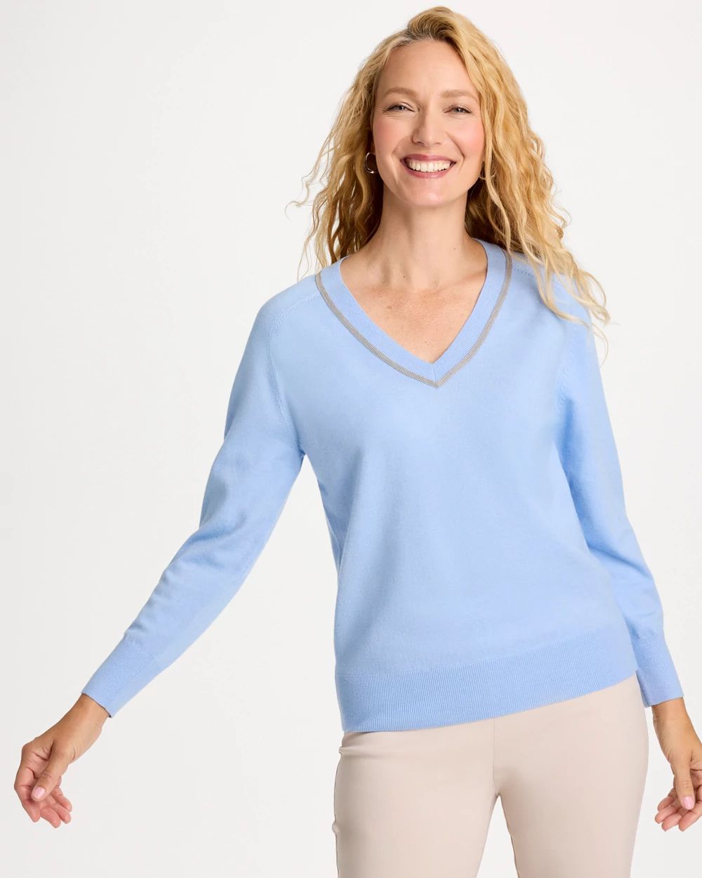 Caviar Embellished V-Neck Pullover