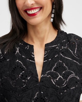 Sequin Eyelets Tiered Dress
