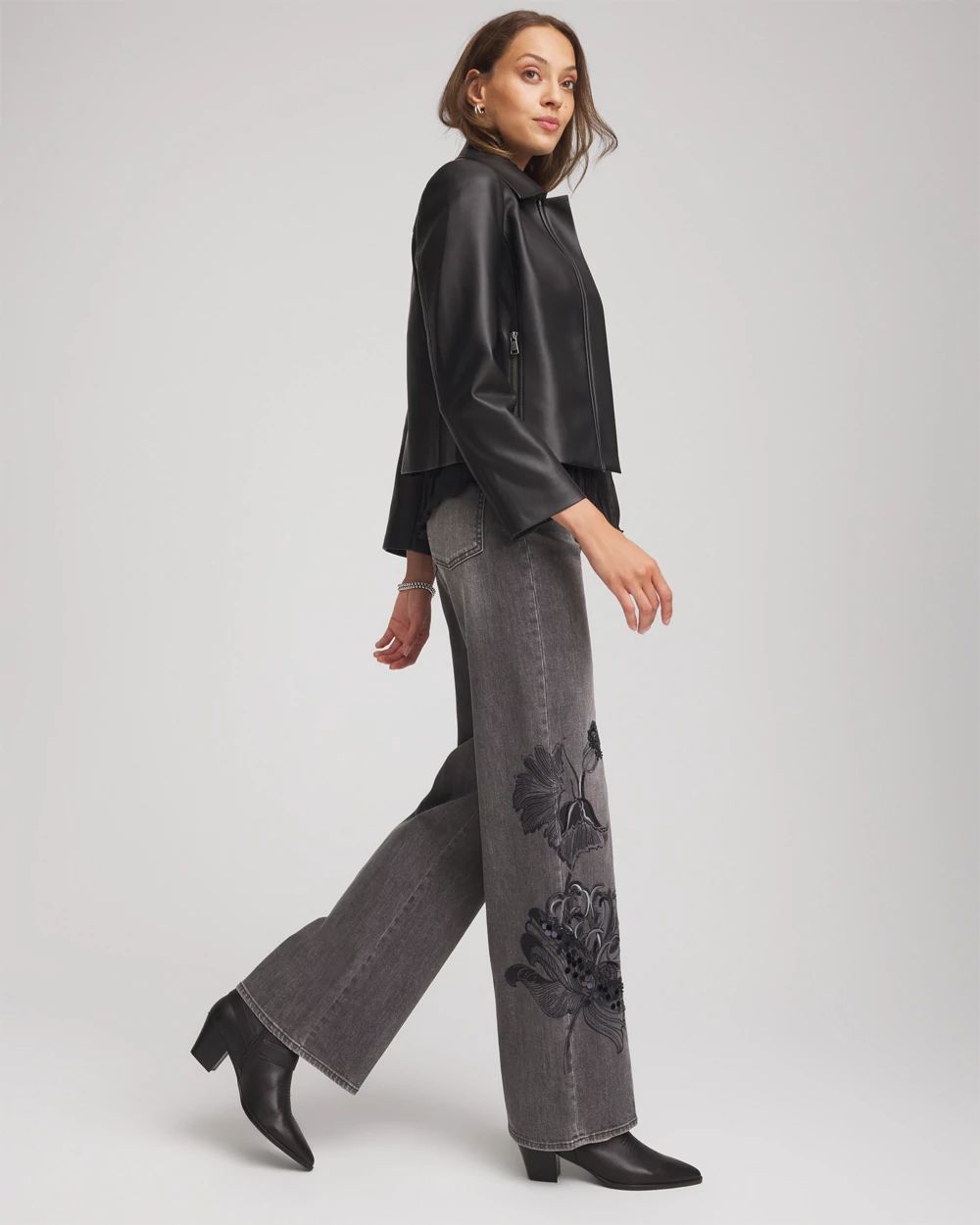 Petite Printed High-Rise Wide-Leg Jean