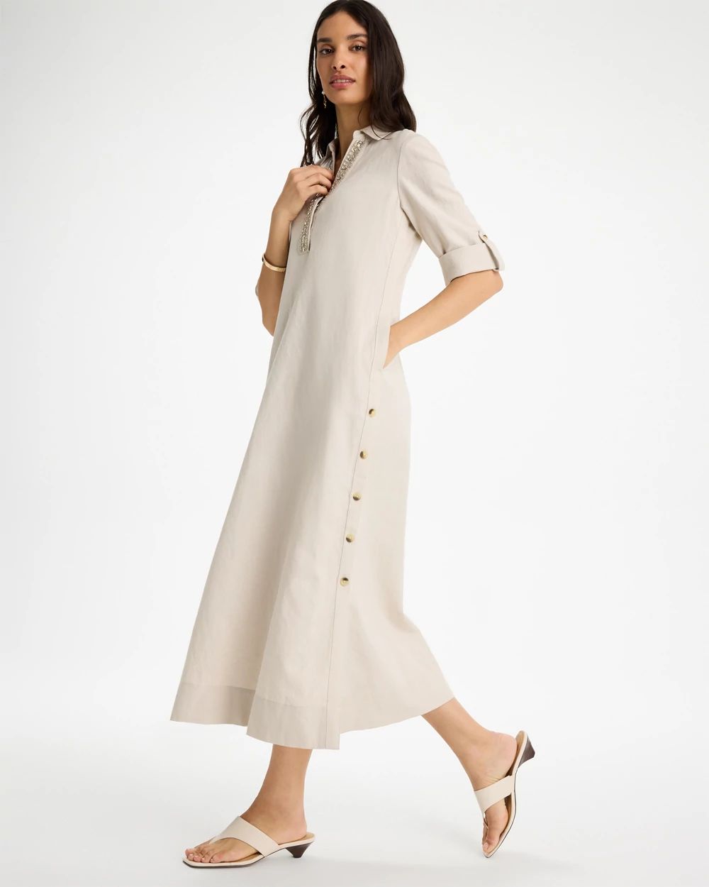 Embellished Linen Dress