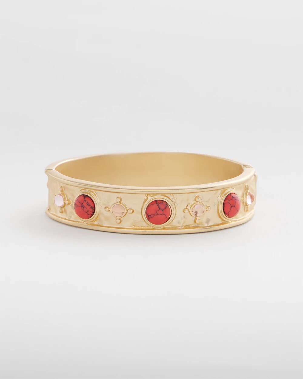 Coral Cab Stone Hinge Bangle Bracelet