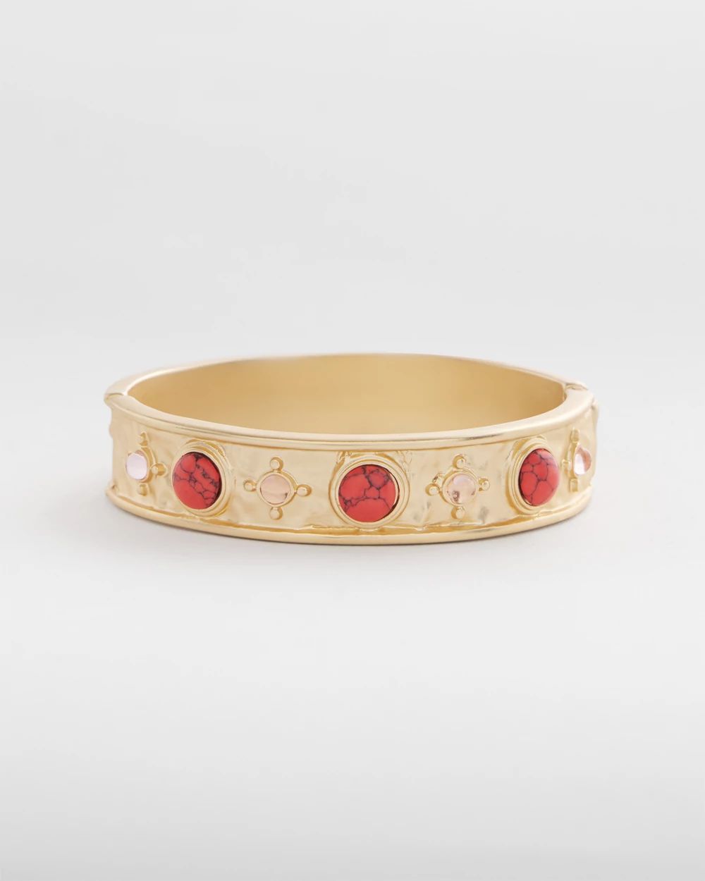 Coral Cab Stone Hinge Bangle Bracelet