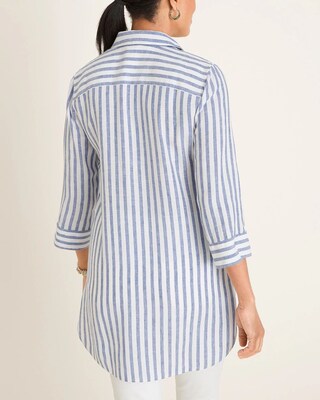 No-Iron Linen Striped Shirttail Hem Tunic