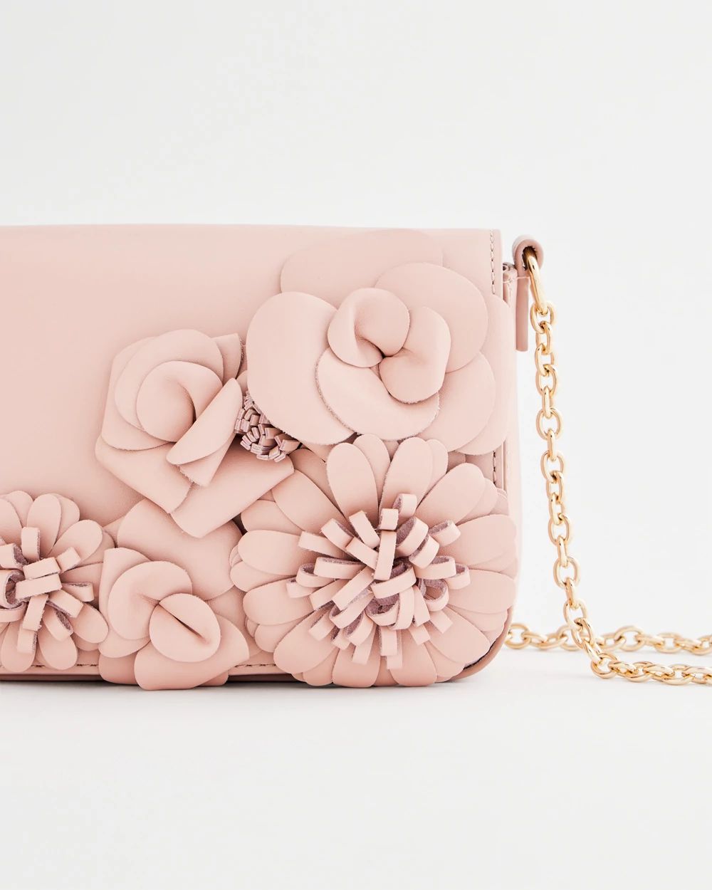 Floral Appliqué Leather Crossbody Bag