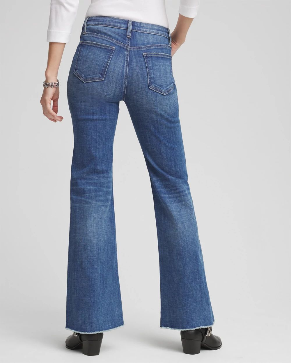 Petite Girlfriend Frayed Flared Jeans