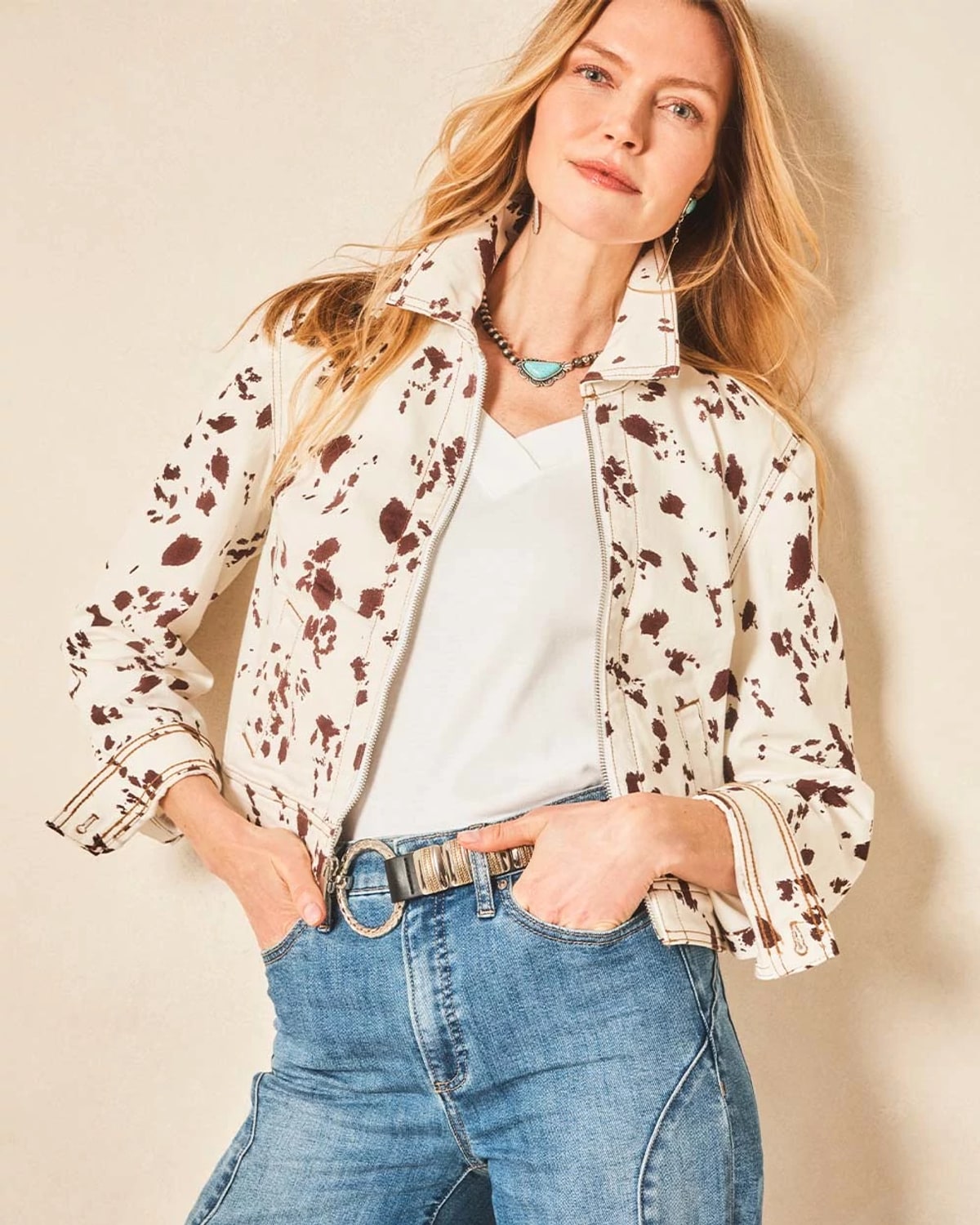 Chico's Pampas Pony Denim Jacket In White In Sand