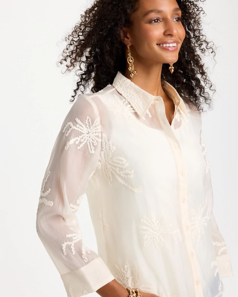 Sheer Soutache Embroidered Chiffon Shirt click to view larger image.