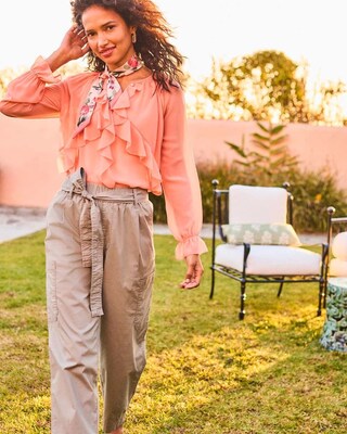 Poplin Pull-On Tapered-Leg Cropped Pants
