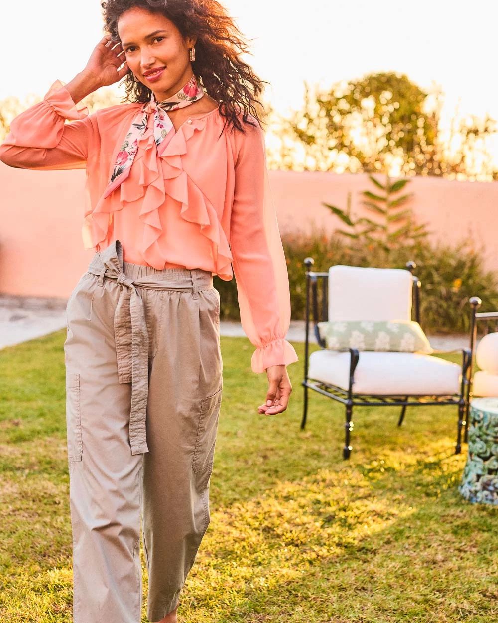 Poplin Pull-On Tapered-Leg Cropped Pants