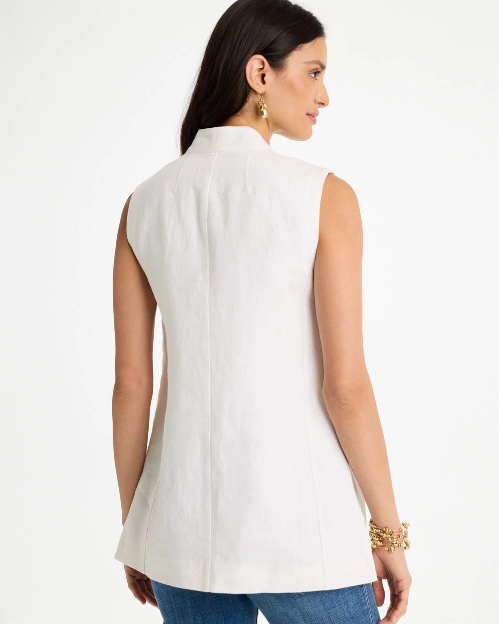 Long Linen Sleeveless Vest