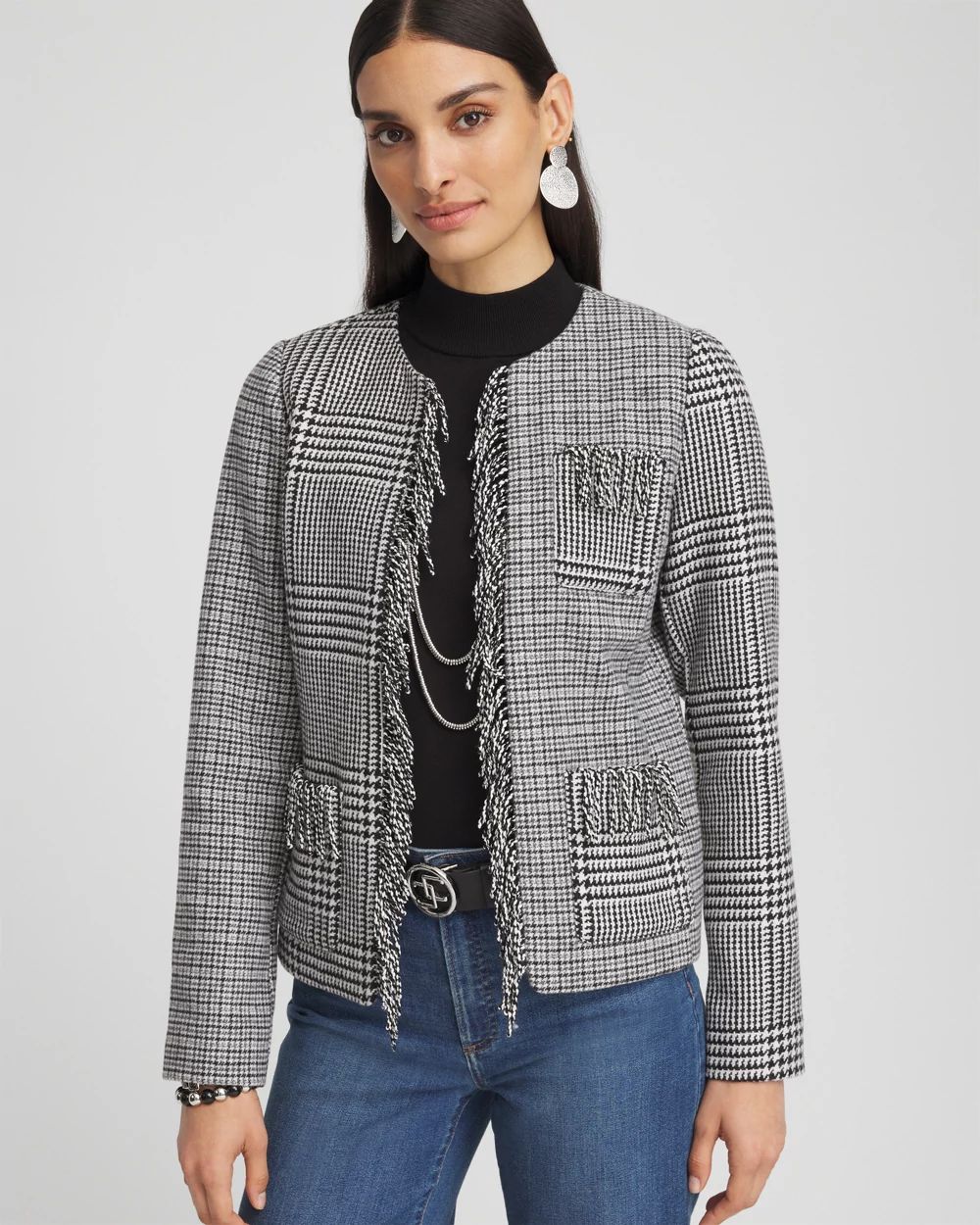 Mixed Tweed Fringe Jacket