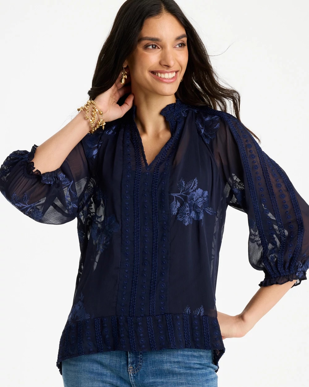 Embellished Splitneck Blouse