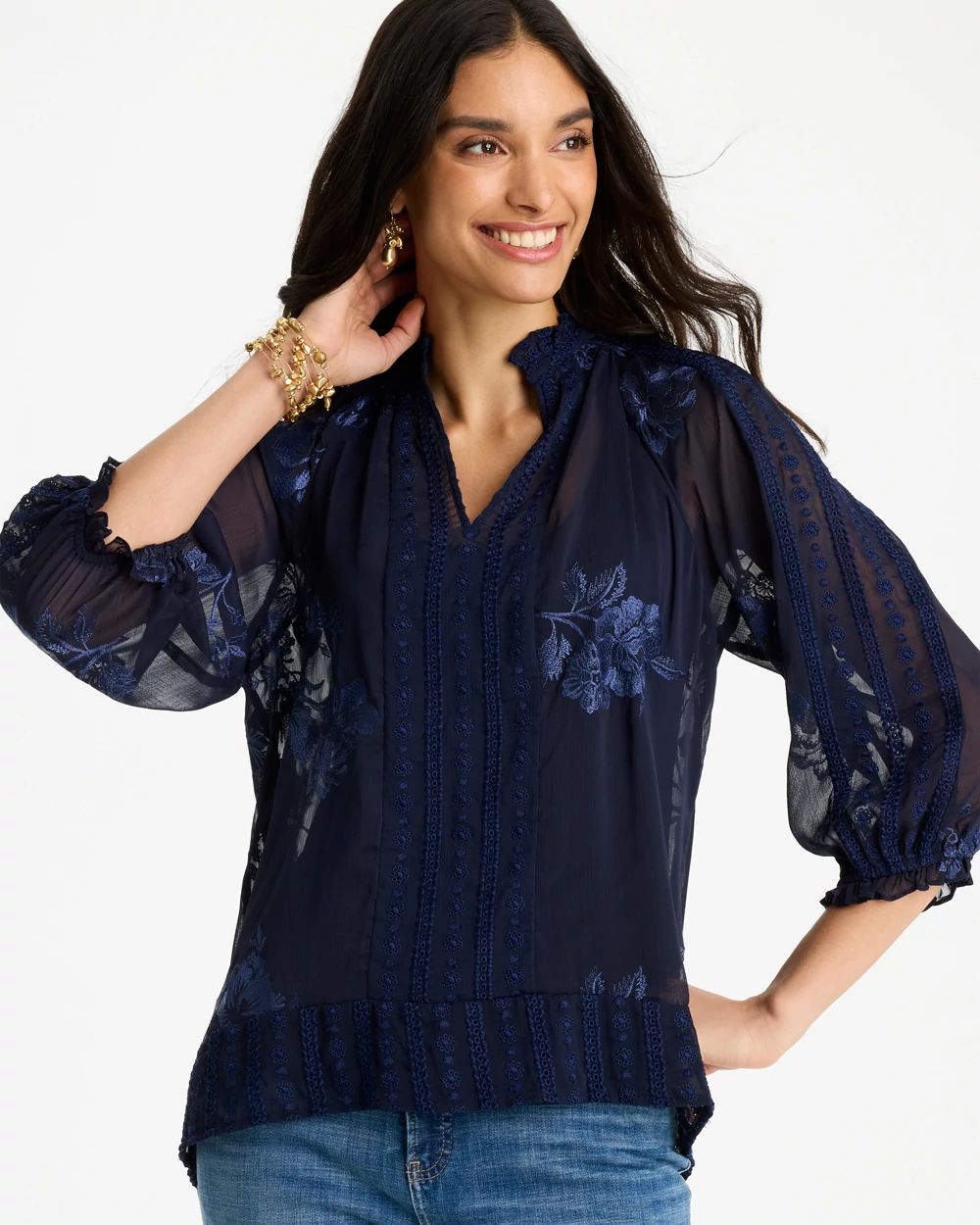 Embellished Splitneck Blouse