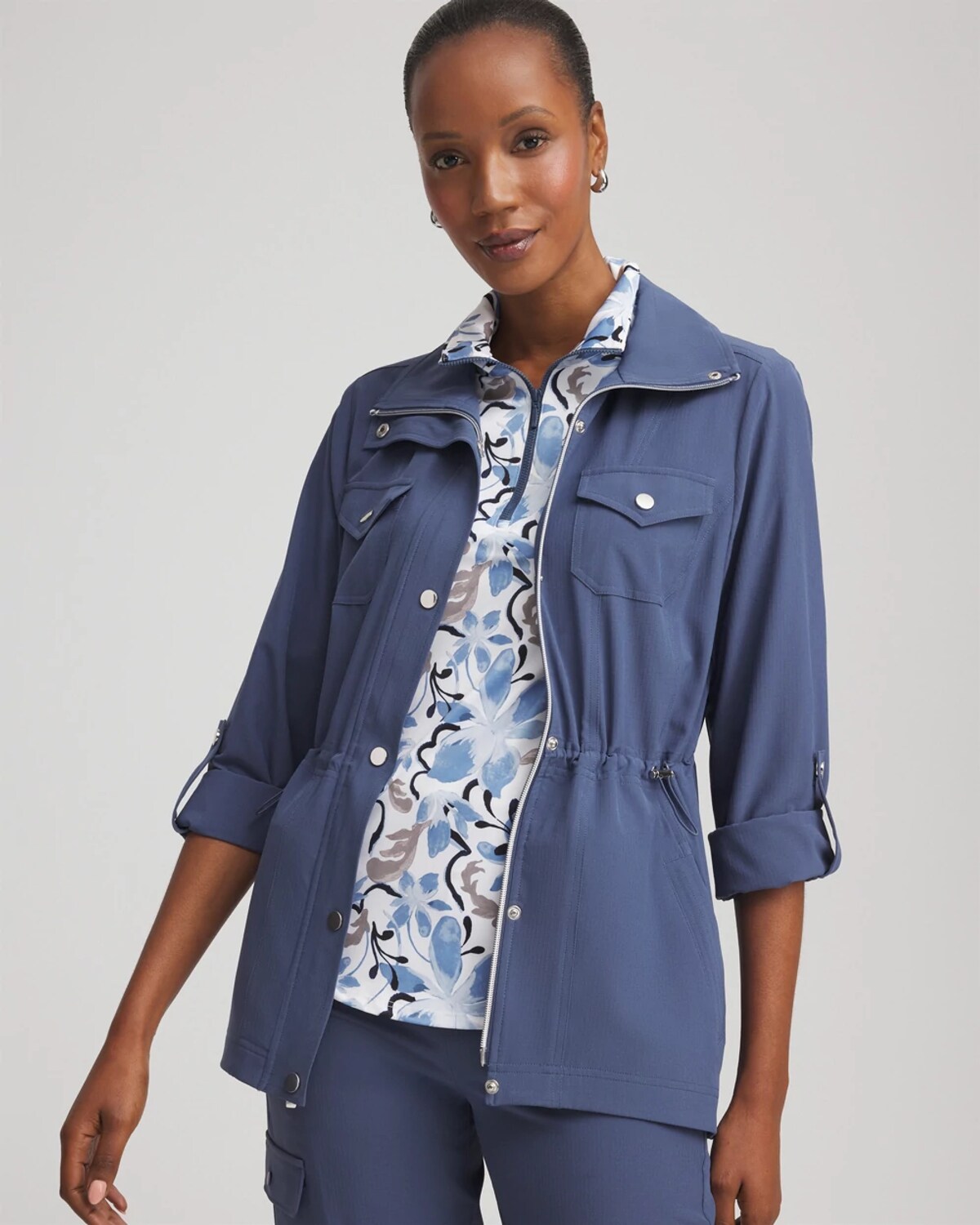 Chico's Ripstop Cargo Jacket In Canyon Blue