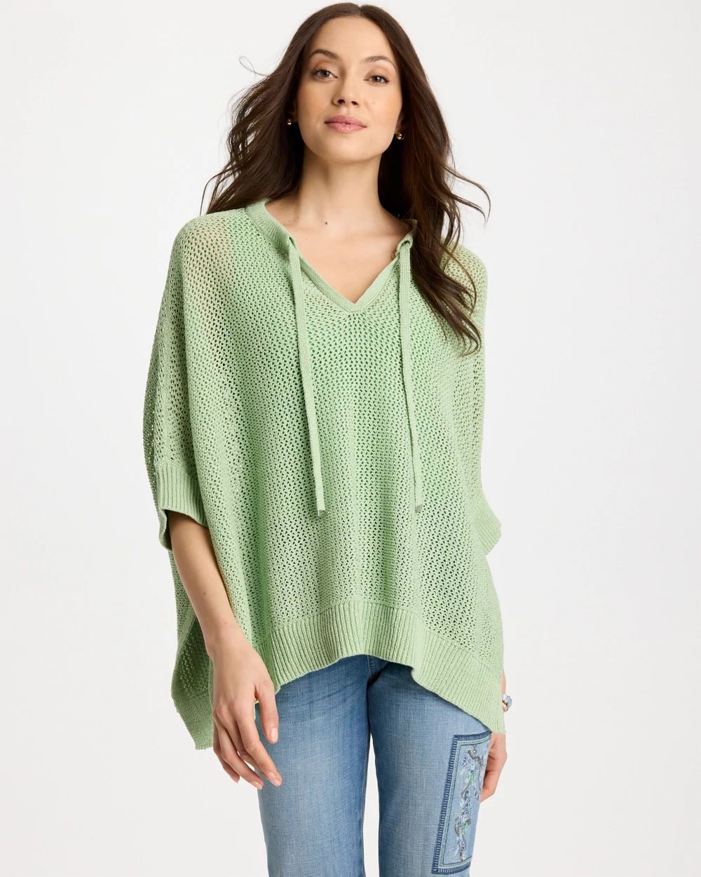 Avocado Artistry Open Knit Poncho