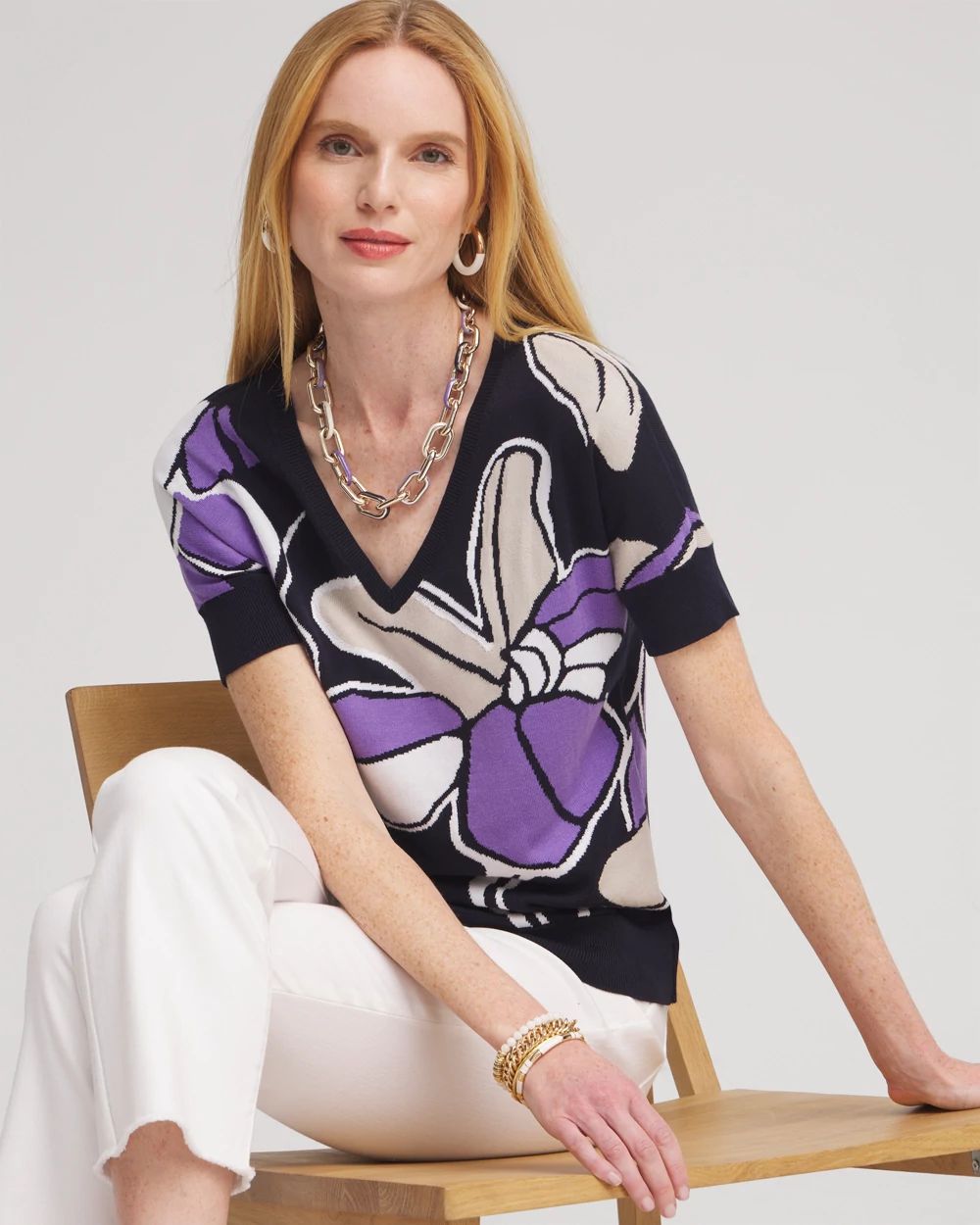 Floral Dolman Pullover Sweater click to view larger image.