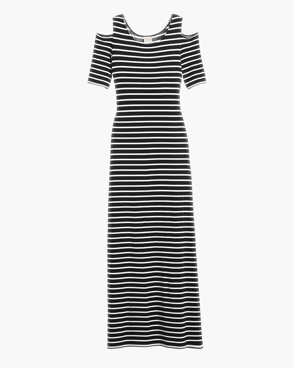 Cold-Shoulder Striped Maxi Dress