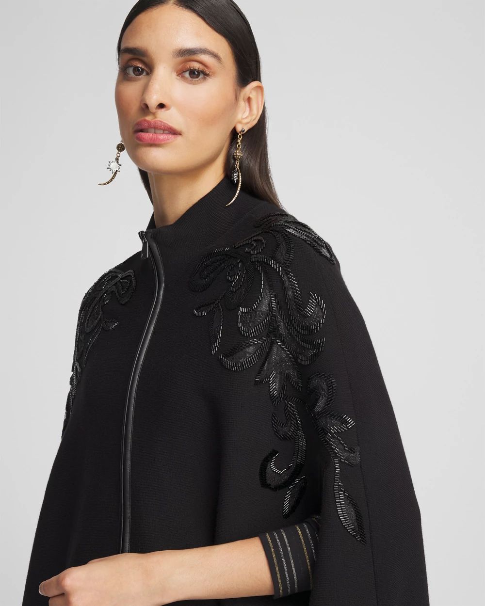 Embellished Zip Front Cape