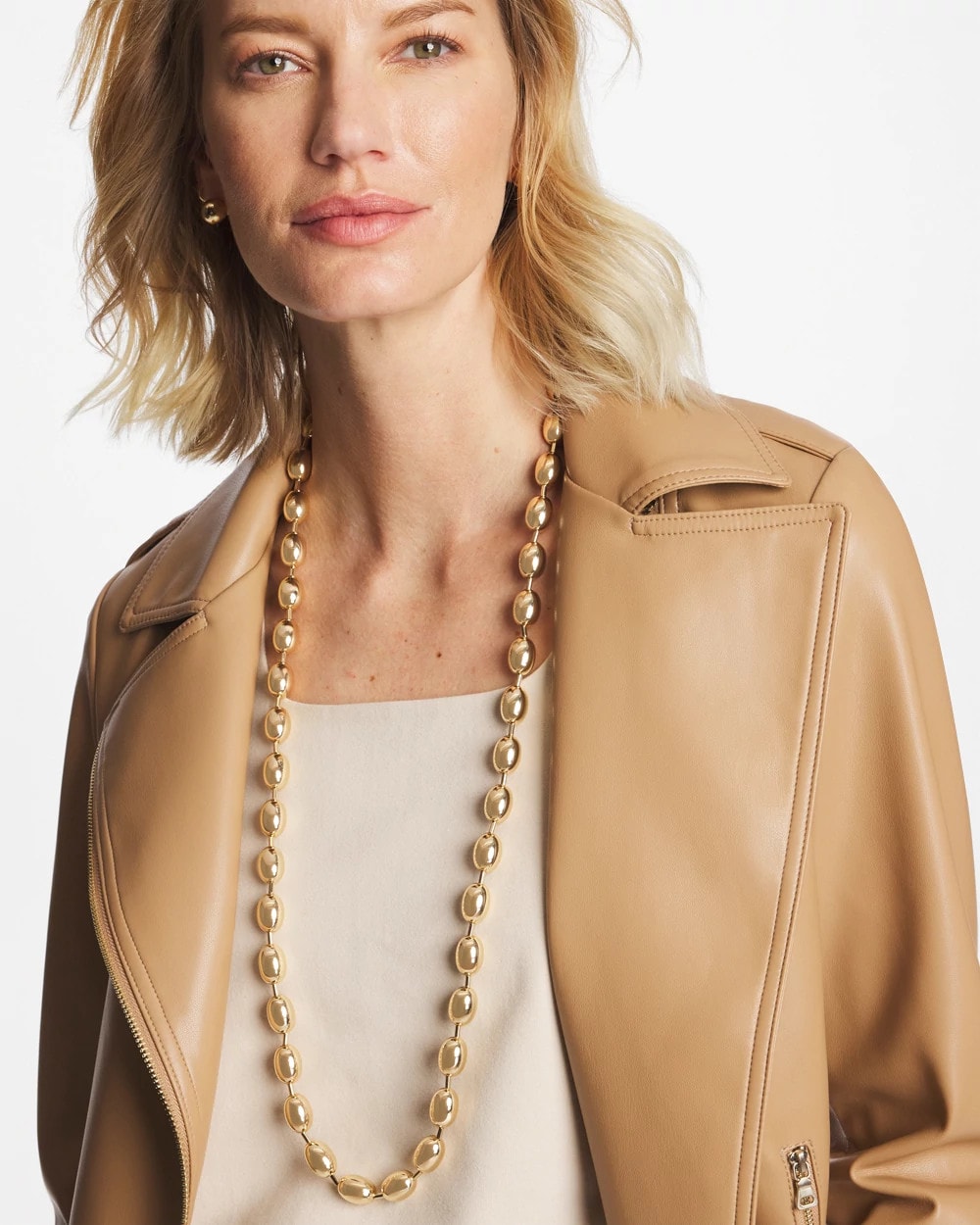 Gold Bead Long Single-Strand Necklace