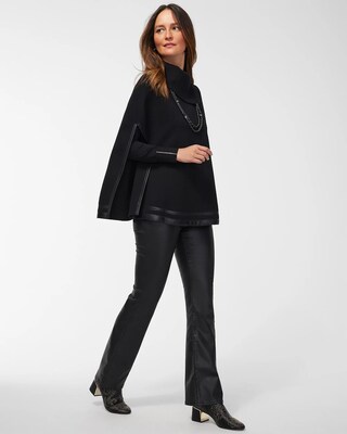 Faux Leather Trim Sweater Cape