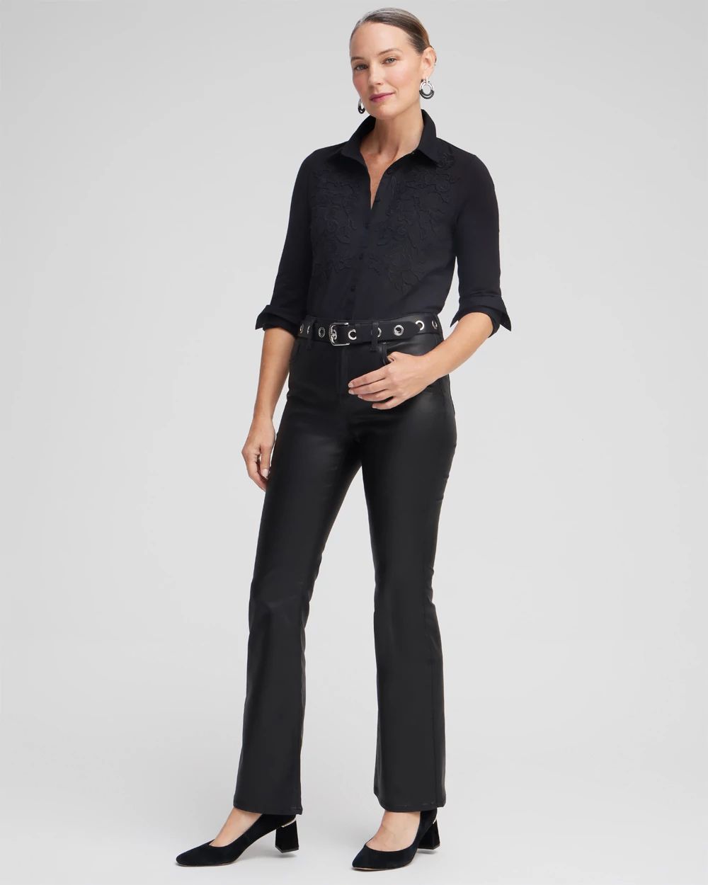 Knit Woven Lace Applique Shirt