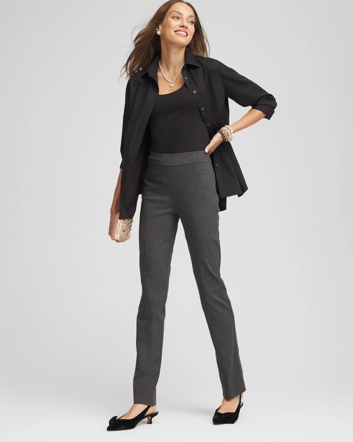 Chico's Brigitte Slim Full-length Pants In Gray In Black