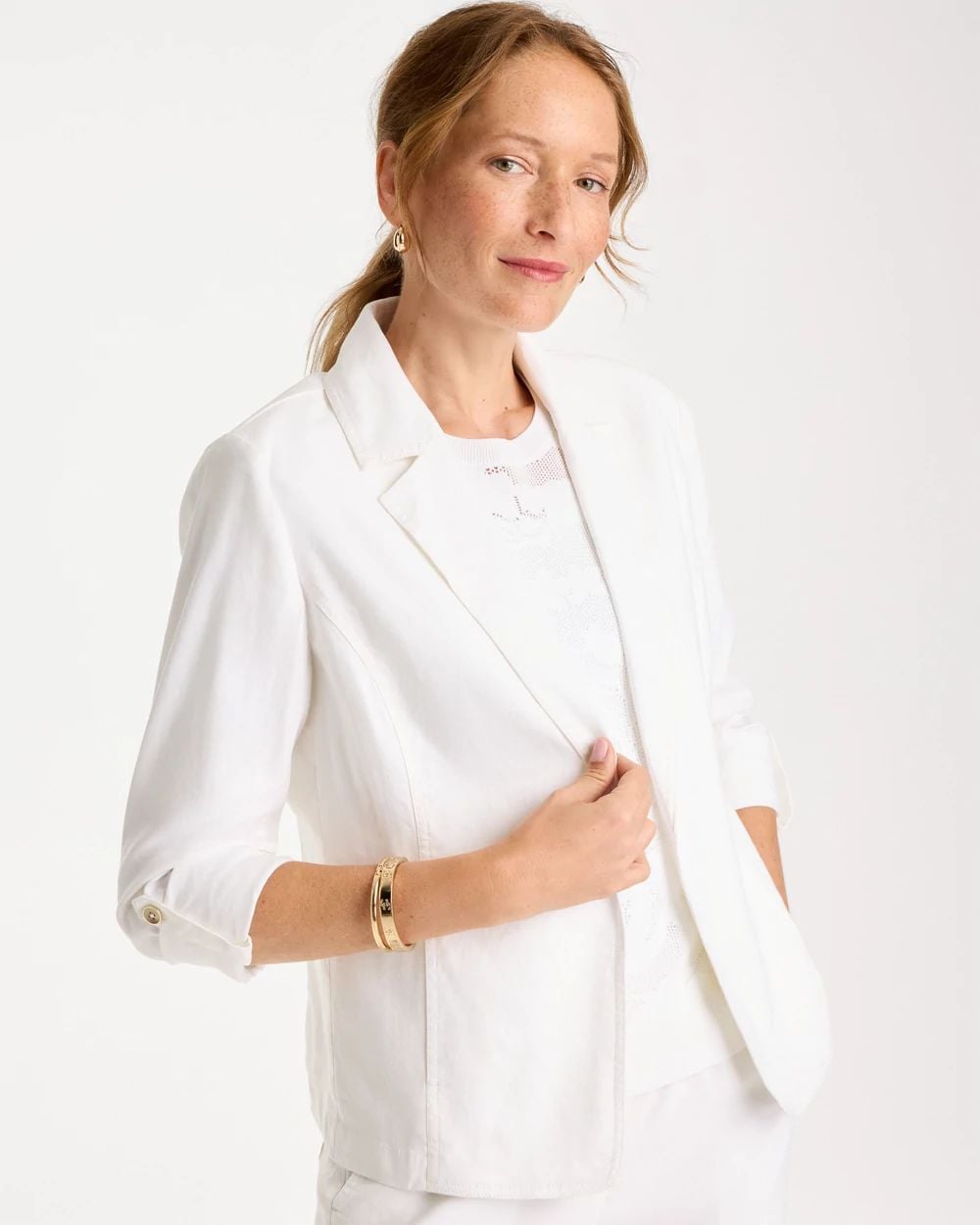 Linen Roll Sleeve Blazer