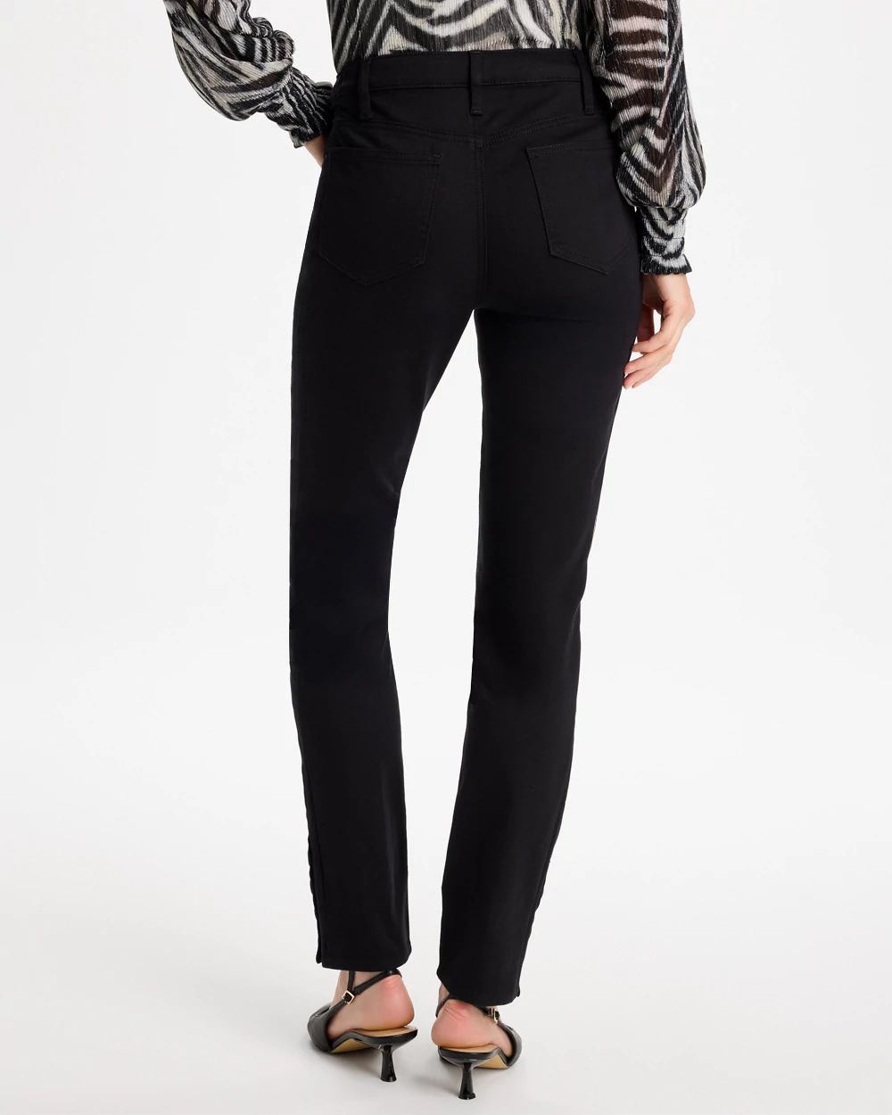 Girlfriend Slim Faux Leather Hem Ankle Jeans click to view larger image.