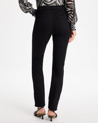 Girlfriend Slim Faux Leather Hem Ankle Jeans click to view larger image.