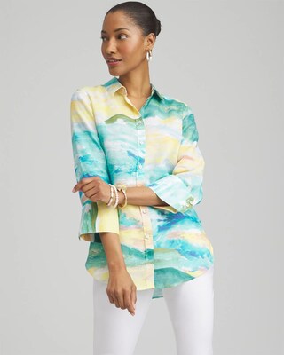 No Iron™ Linen Watercolor 3/4 Sleeve Shirt