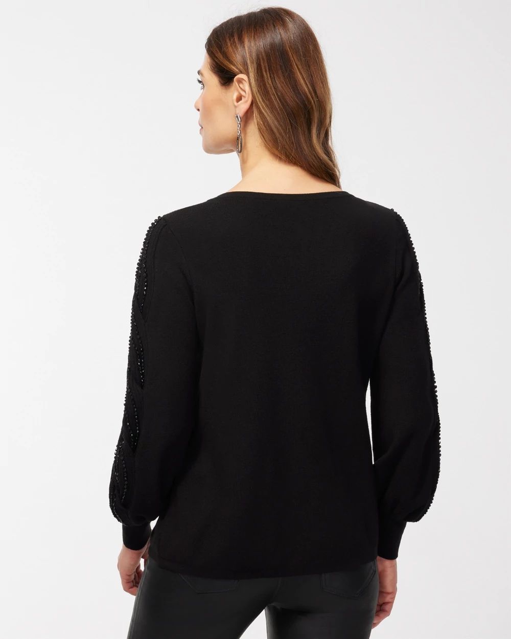 Beaded Sleeve Pullover Sweater