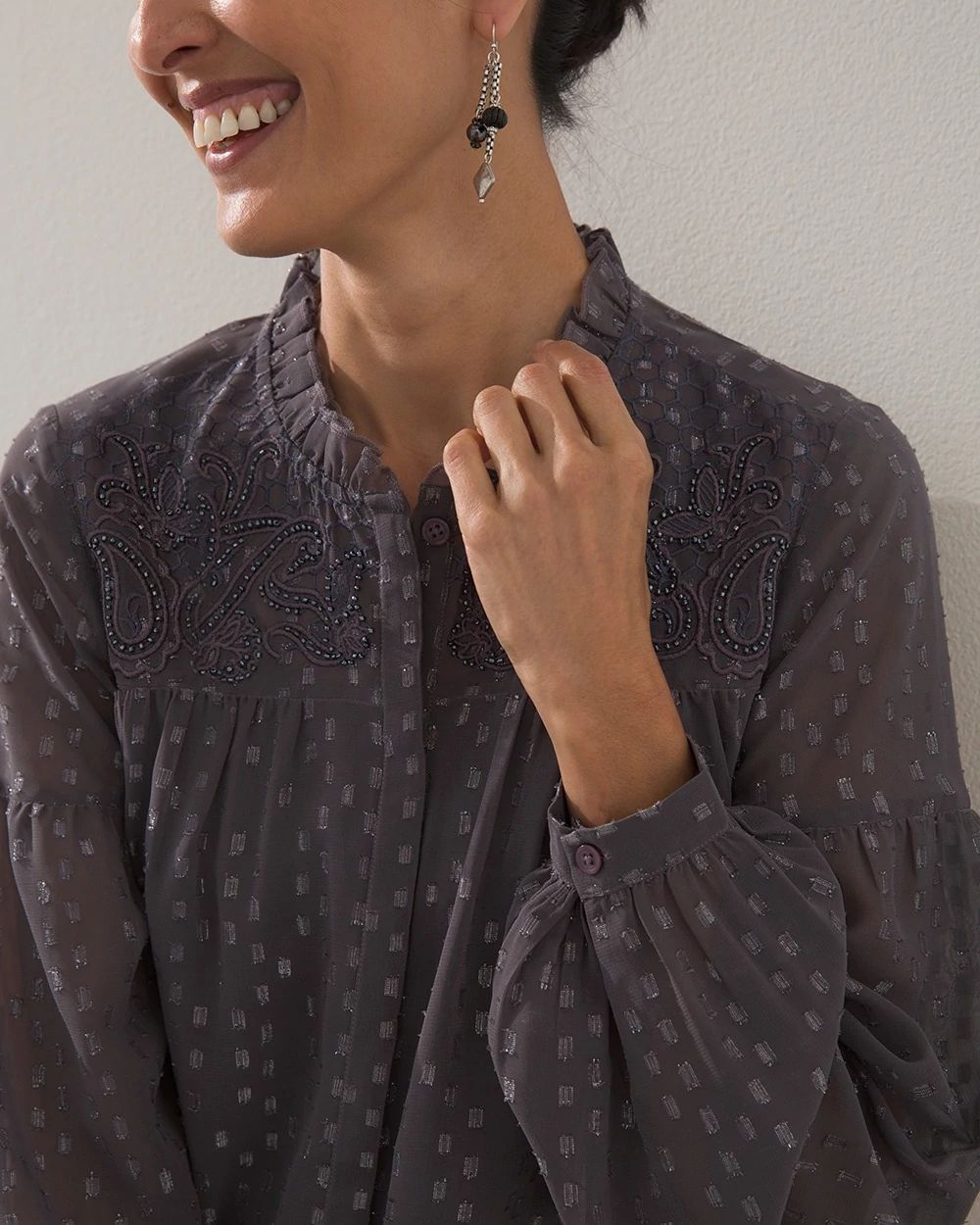 Embellished Metallic Pullover Top