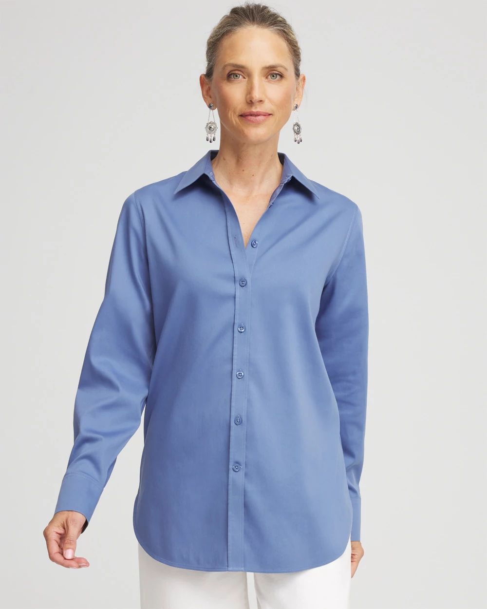 No Iron™ Blue Lotus Stretch-Sateen Shirt