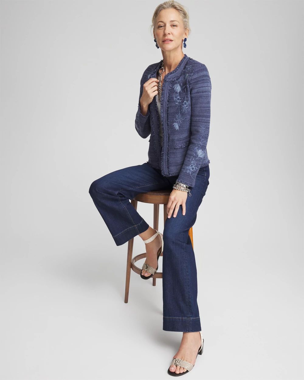 Embroidered Denim Cardigan