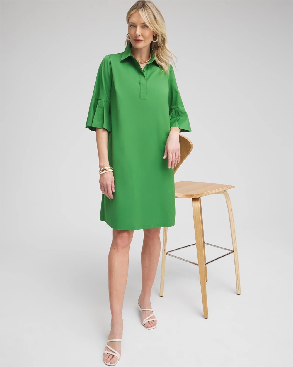 Poplin Pleat Sleeve Popover Dress