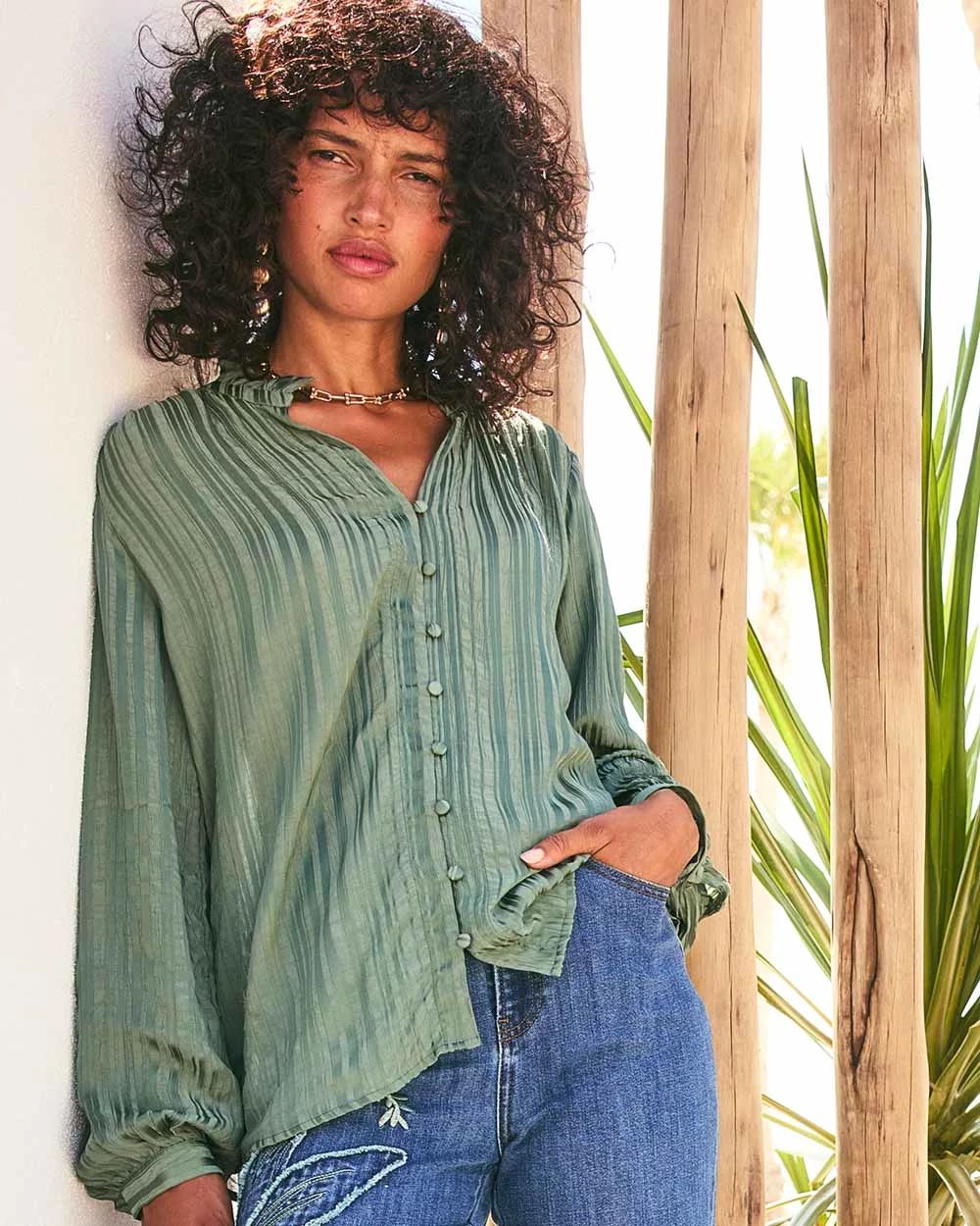 Georgette Ruffled-Hem Blouse