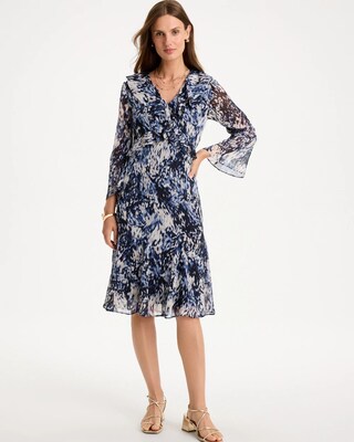 Chiffon Ruffled-Surplice Godet Dress