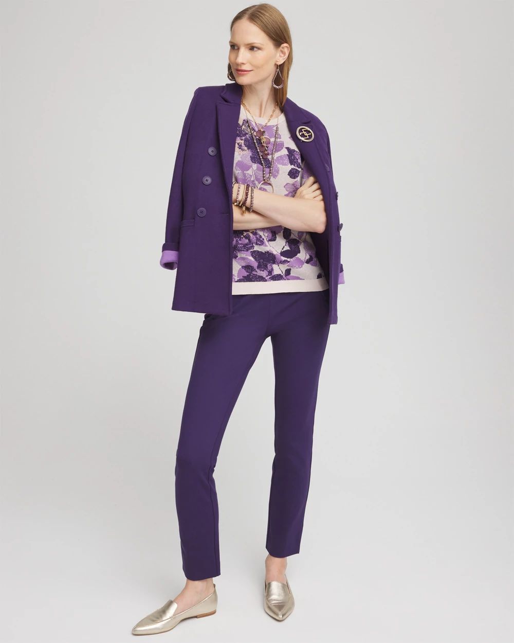 Elbow Sleeve Floral Crew Neck Sweater