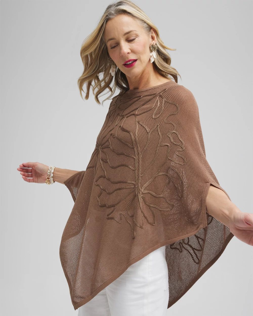 Embroidered Knit Triangle Poncho