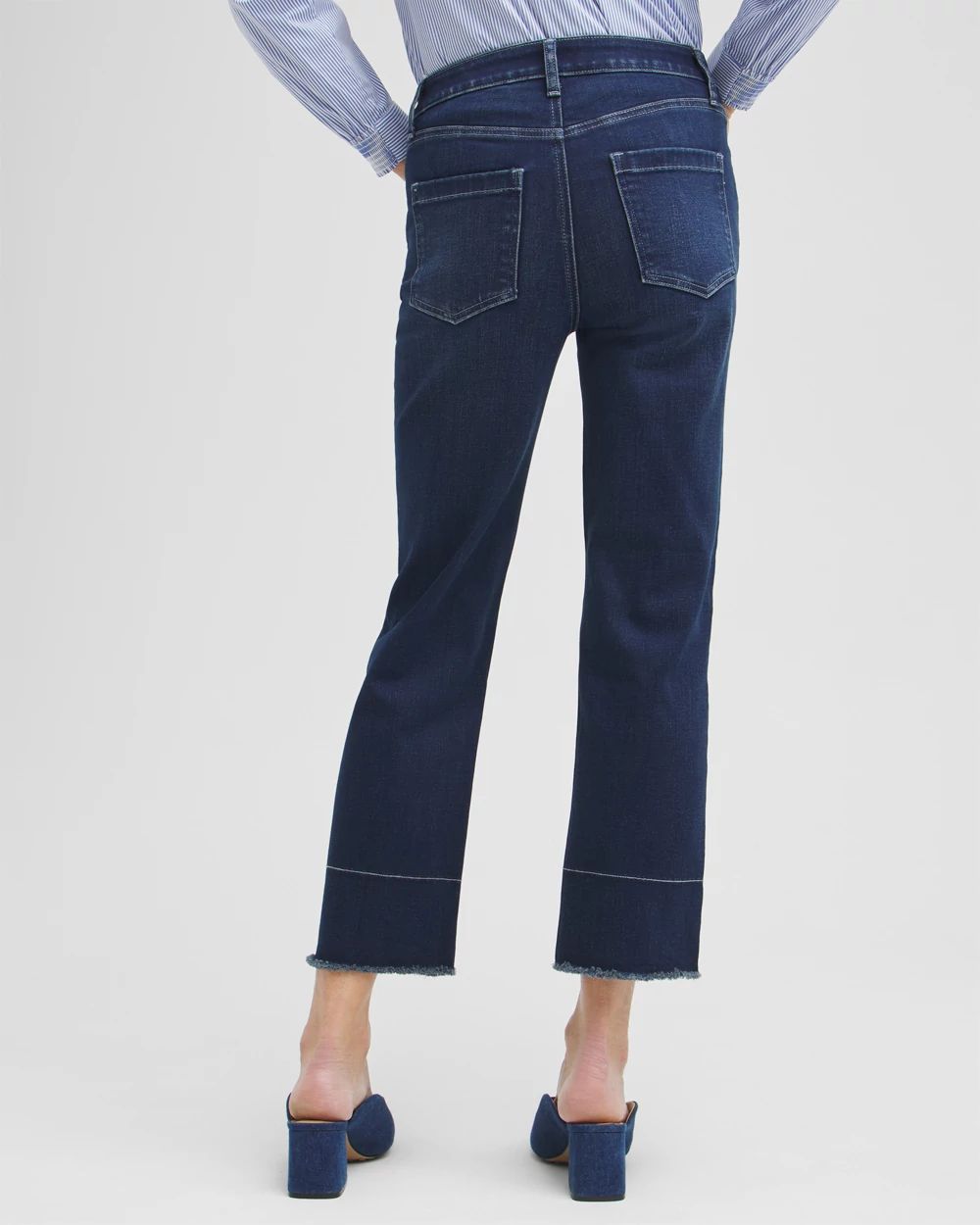 High Rise Fray Hem Straight Cropped Jeans