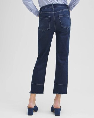 High Rise Fray Hem Straight Cropped Jeans
