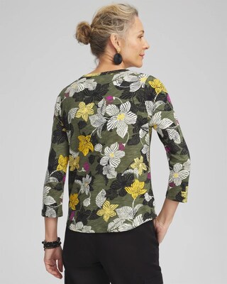 Floral Abstract V-neck 3/4 Sleeve Tee click to view larger image.