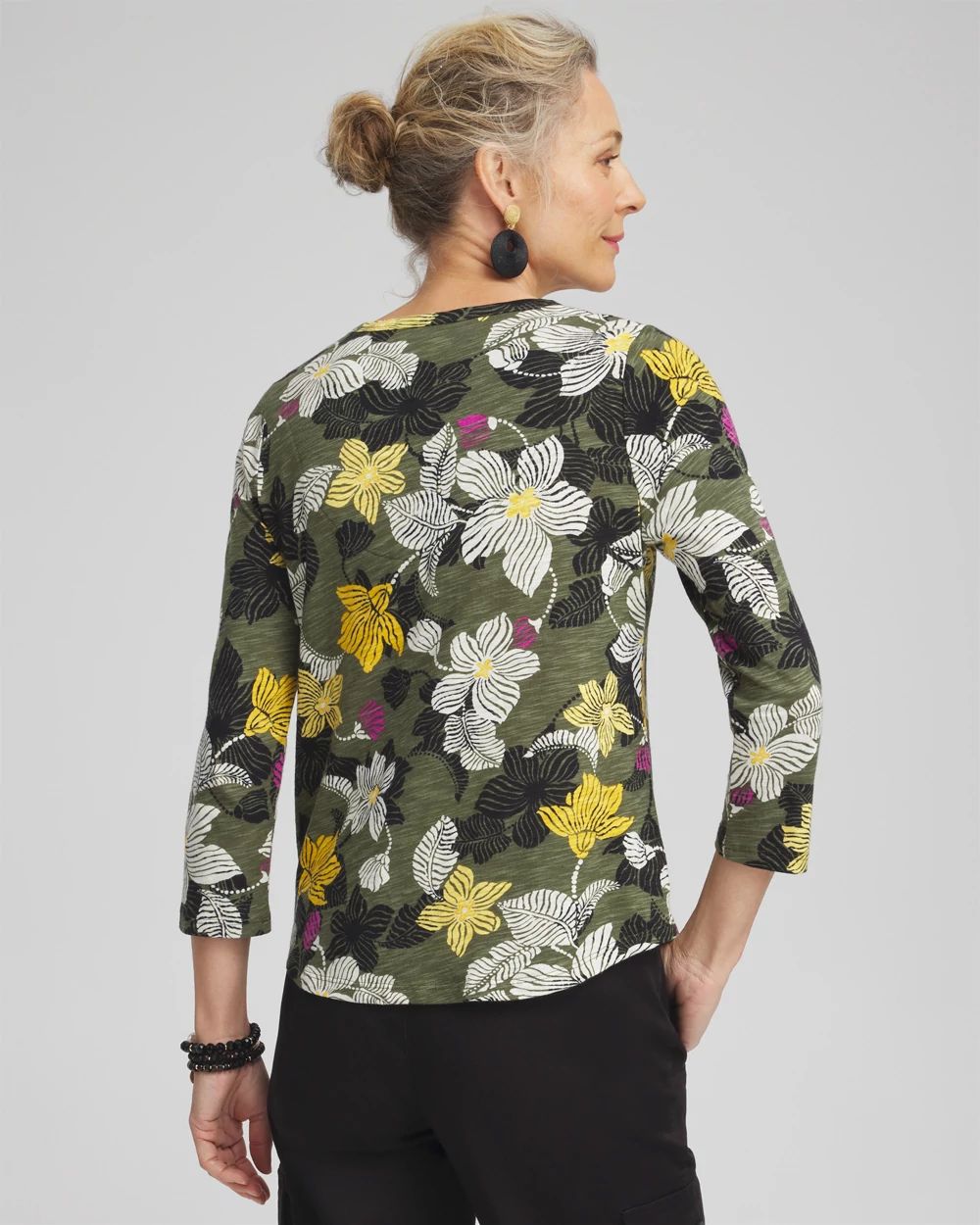 Floral Abstract V-neck 3/4 Sleeve Tee
