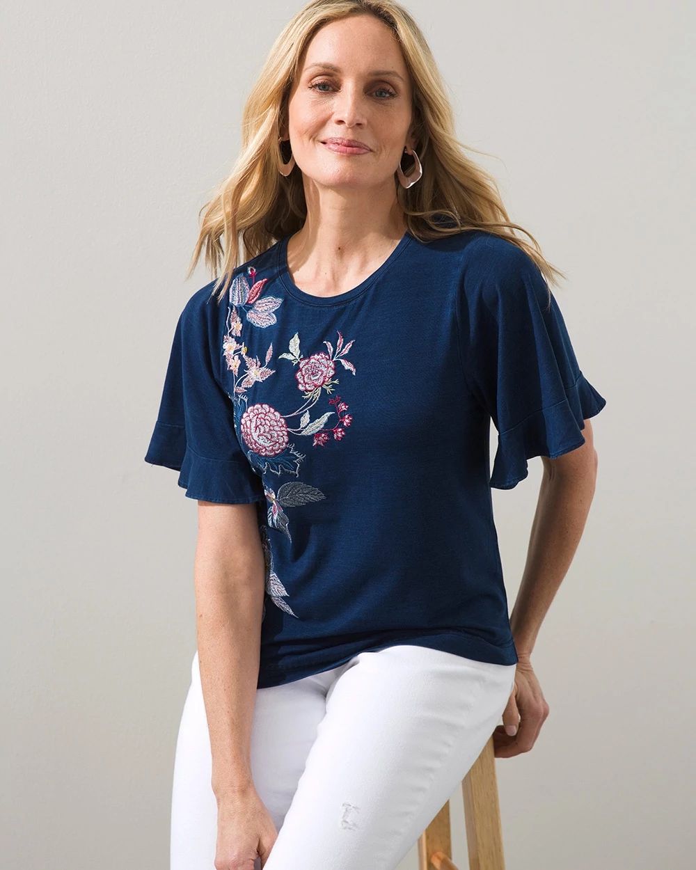 Embroidered Flare Sleeve Tee