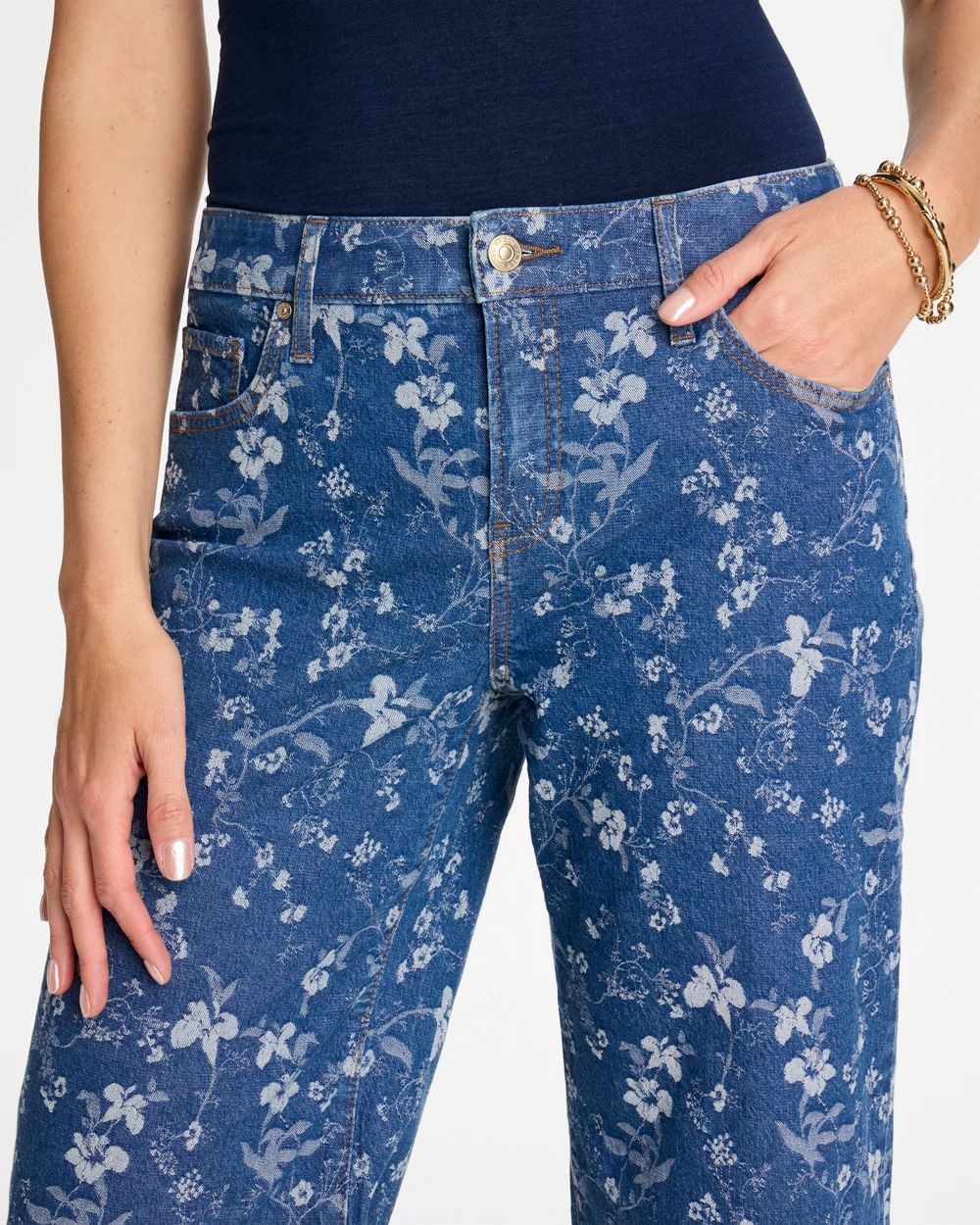 Girlfriend Wide Floral Crop Jeans