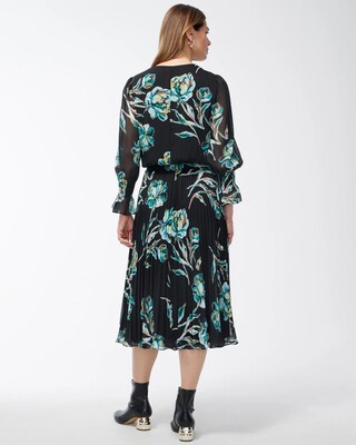Crepe Pleated Floral Midi Dress